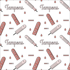 Vector seamless flat pattern of feminine hygiene items for menstruation