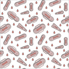 Vector seamless flat pattern of feminine hygiene items for menstruation