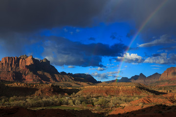Rainbow Arching over Rockville nearby Zion National Park, Utah, USA.