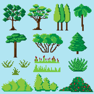 Set of pixelated plants