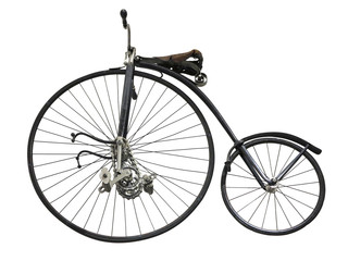 Vintage old retro bicycle isolated on white background