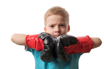 Boy in Boxing gloves on white background