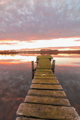 romantic lake side view with wooden pier at dawn, memorial service, say goodbye, remembering the...