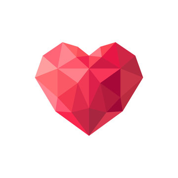 Geometrical red stylized polygonal heart. Vector illustration.