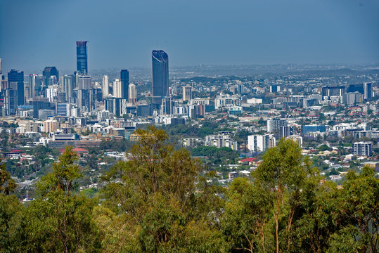 View from Mount Coot-tha of the Brisbane, Australia central business district and surrounding suburbs