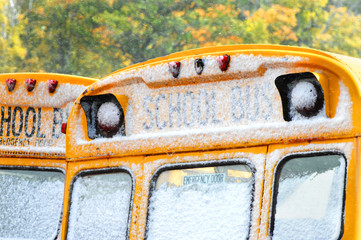 Bus Windows with Snow