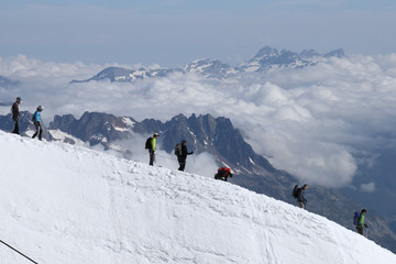 Hikers start out from Aiguille du Midi, Chamonix, France