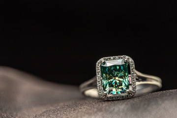 Emerald Engagement Ring. Blue Diamond