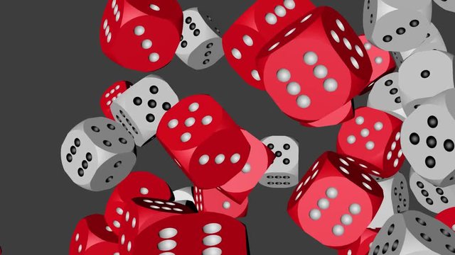 Red and White Dice Collided, Animation on Gray Background 4K