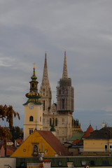 Awesome view on Zagreb Cathedral in lower town, Croatia