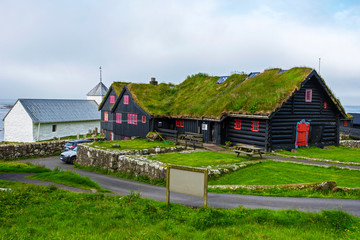 Fototapeta na wymiar Traditional Faroese wooden house in Kirkjubour Village