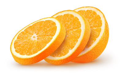 Isolated orange slices. Sliced orange fruit isolated on white background with clipping path