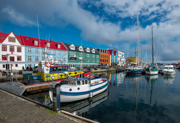 Fototapeta na wymiar Vestaravag harbor in Torshavn