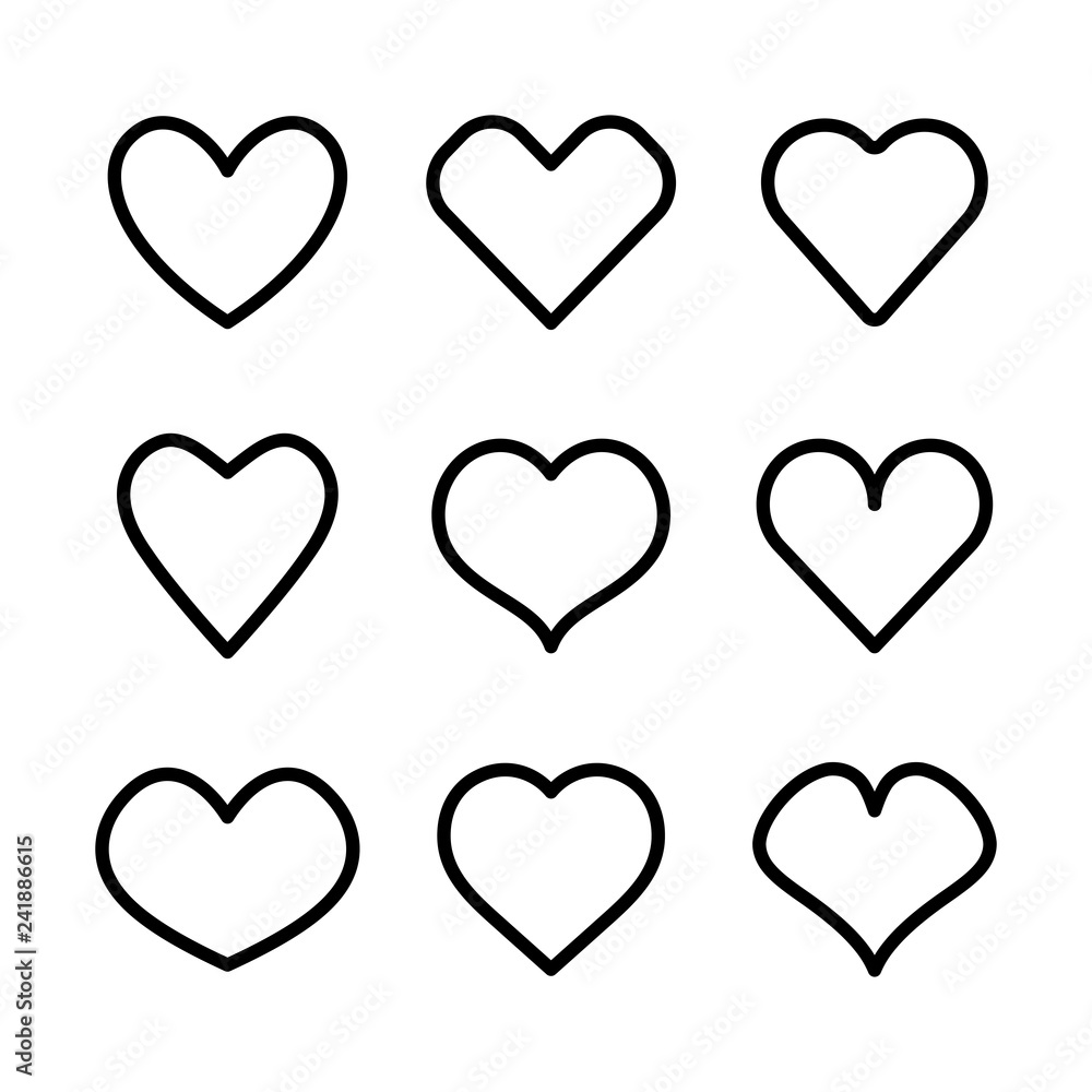 Poster vector linear hearts icons set. simple symbols for your design.