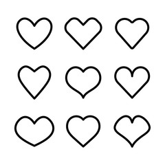 Vector linear hearts icons set. Simple symbols for your design.