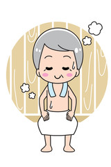 The grandfather entering the sauna