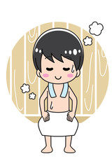 A young man entering the sauna