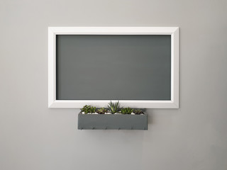 Gray Wall with Chalkboard and Planter Box