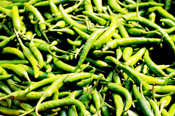 Green chillies in beautiful random arrangement