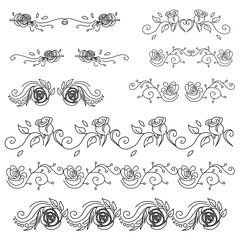 Set of vintage vignettes with leaves and flowers