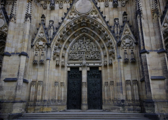 Prague / Czech Republic - January 01 / 2019 : Exterior view of the St. Vitus cathedral's door