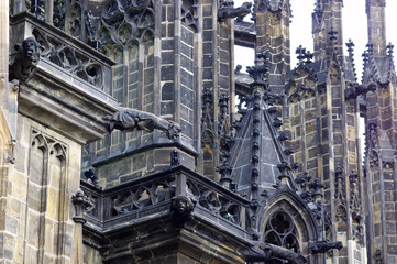 Naklejka premium Close view of the gargoyles on the outer walls of St. Vitus Cathedral at Prague, Czech Republic