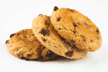 Chocolate chips cookies isolated on white background
