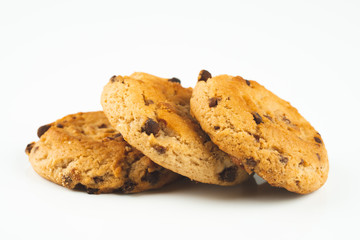 Chocolate chips cookies isolated on white background
