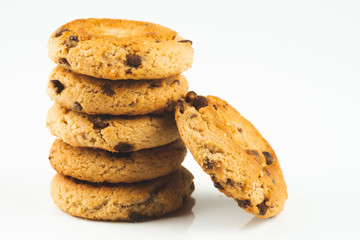 Chocolate chips cookies isolated on white background
