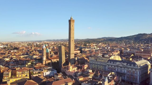 bologna aerial shot drone goes out  the window fly over city center
