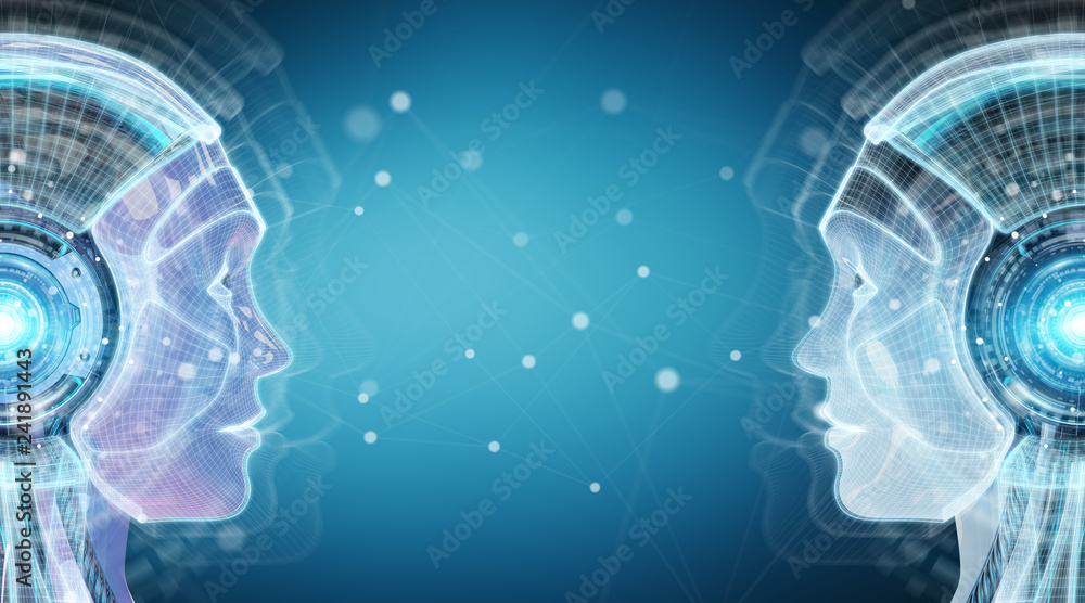 Fototapete digital artificial intelligence cyborg interface 3d rendering