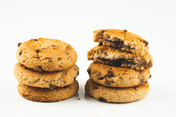 Chocolate chips cookies isolated on white background
