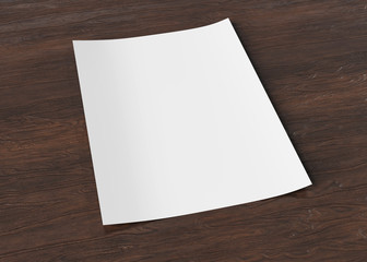 A4 blank paper sheet mockup on wood 3D rendering