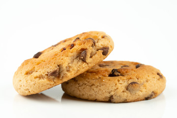 Chocolate chips cookies isolated on white background
