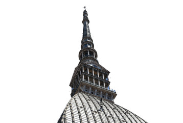 The mole antonelliana in Turin, Italy, on a white background