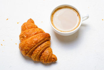 Croissants and Coffee Cup on White Background