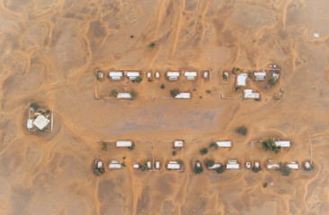 aerial view of an old abandoned village in a desert