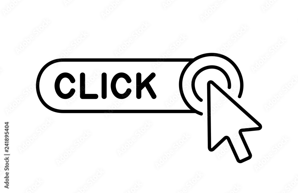 Poster click here button with cursor icon. isolated on white background