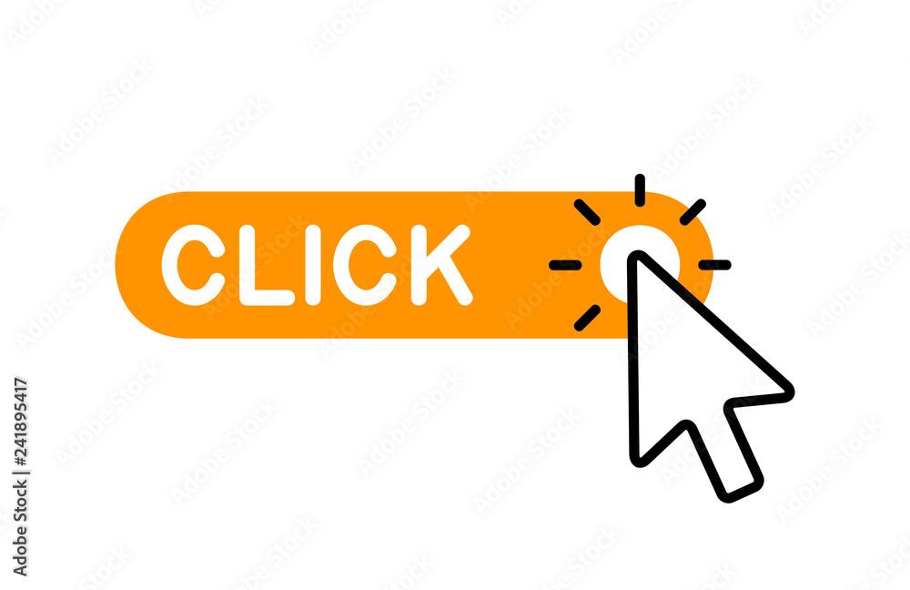 Poster click here button with cursor icon. isolated on white background
