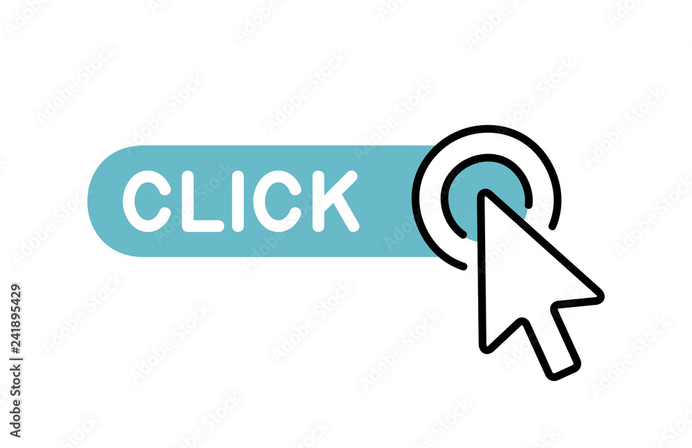 Poster click here button with cursor icon. isolated on white background
