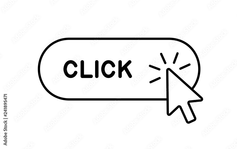 Poster click here button with cursor icon. isolated on white background