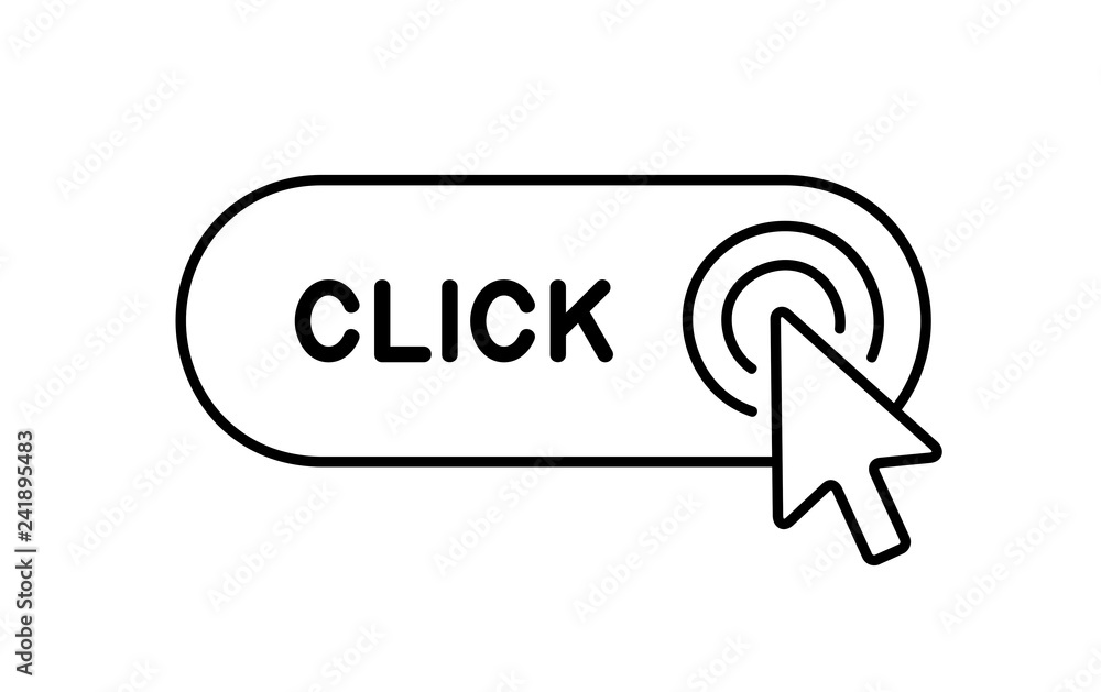 Poster click here button with cursor icon. isolated on white background