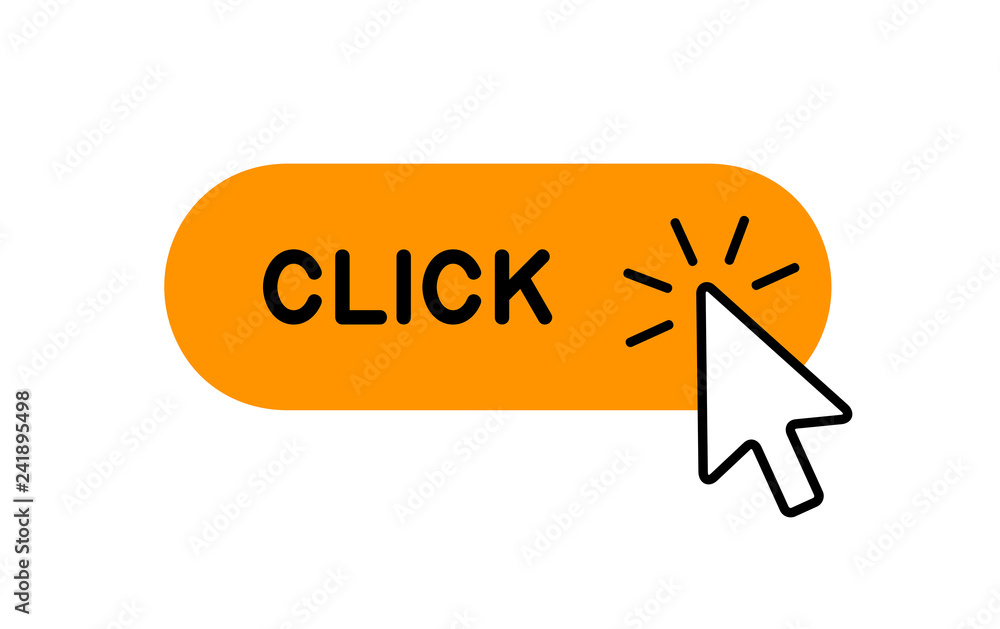 Poster click here button with cursor icon. isolated on white background