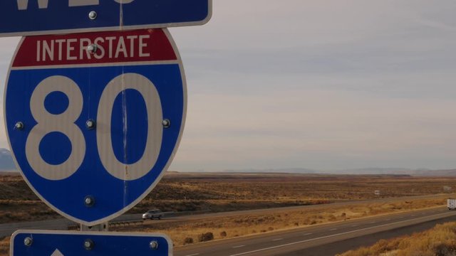 Extreme close up of Interstate 80 highway sign.