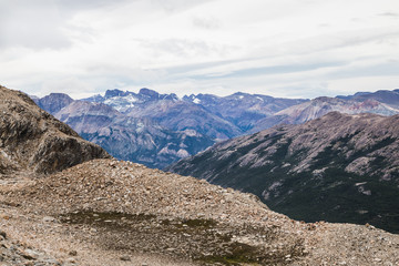 Trekking the Patagonian mountain range in Torres del Paine National Park Chile