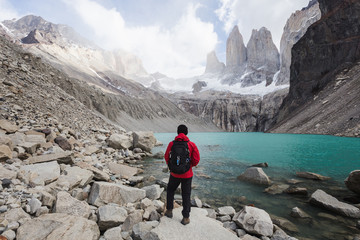 Trekking the Patagonian mountain range in Torres del Paine National Park Chile