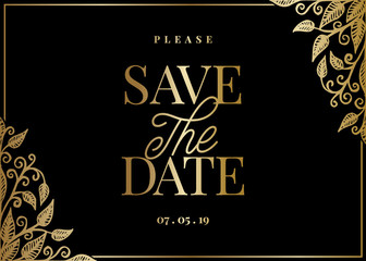 Gold Leaves Save the Date Card Template