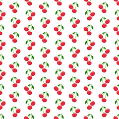 Cherries Seamless Pattern - Cherry pairs on white background