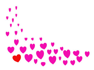 Rosa und rote Herzen auf weißem Hintergrund