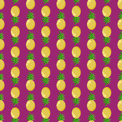 Pineapple Seamless Pattern - Columns of pineapples on magenta background